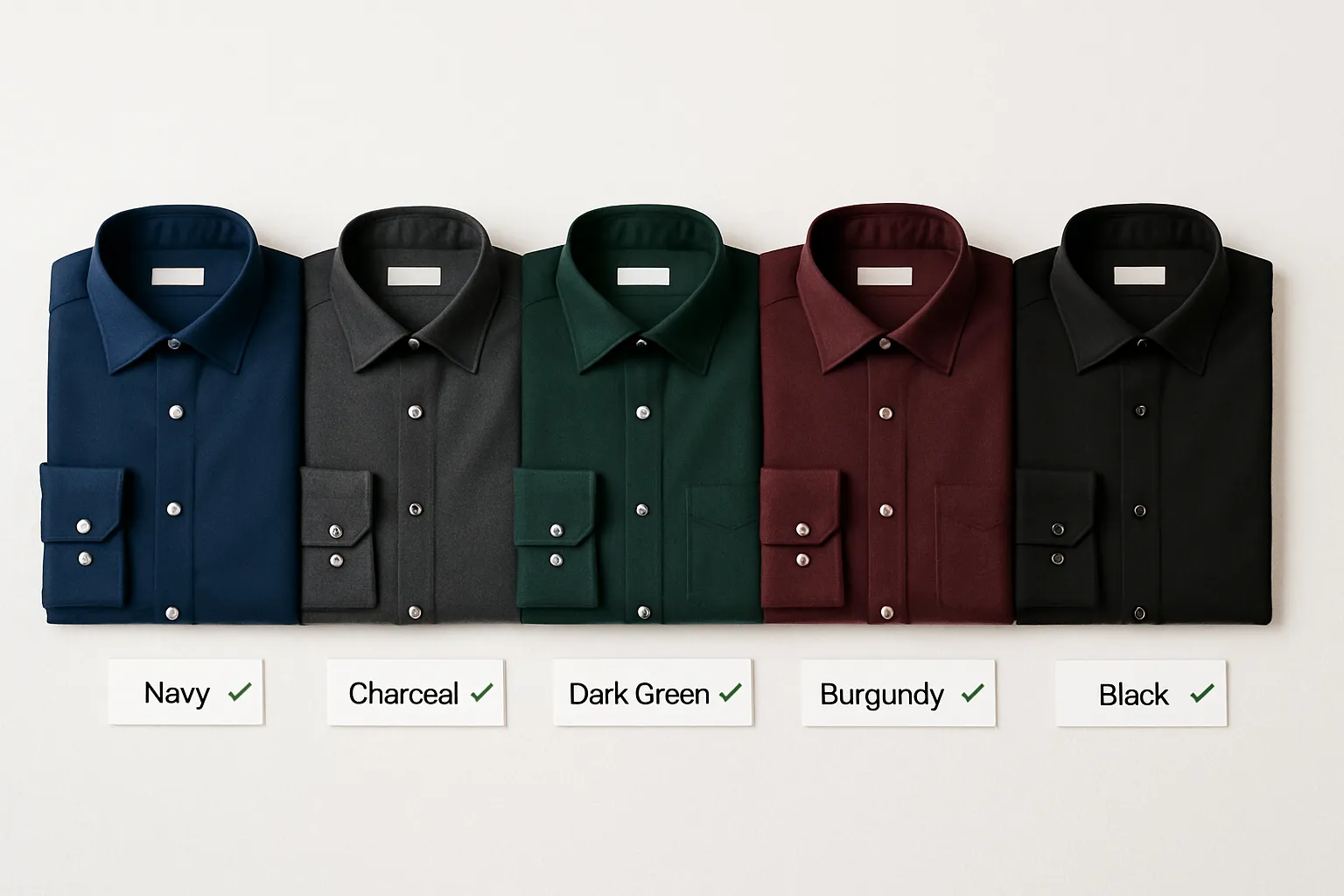 Recommended shirt colors for passport photos: navy, charcoal, dark green, burgundy, and black
