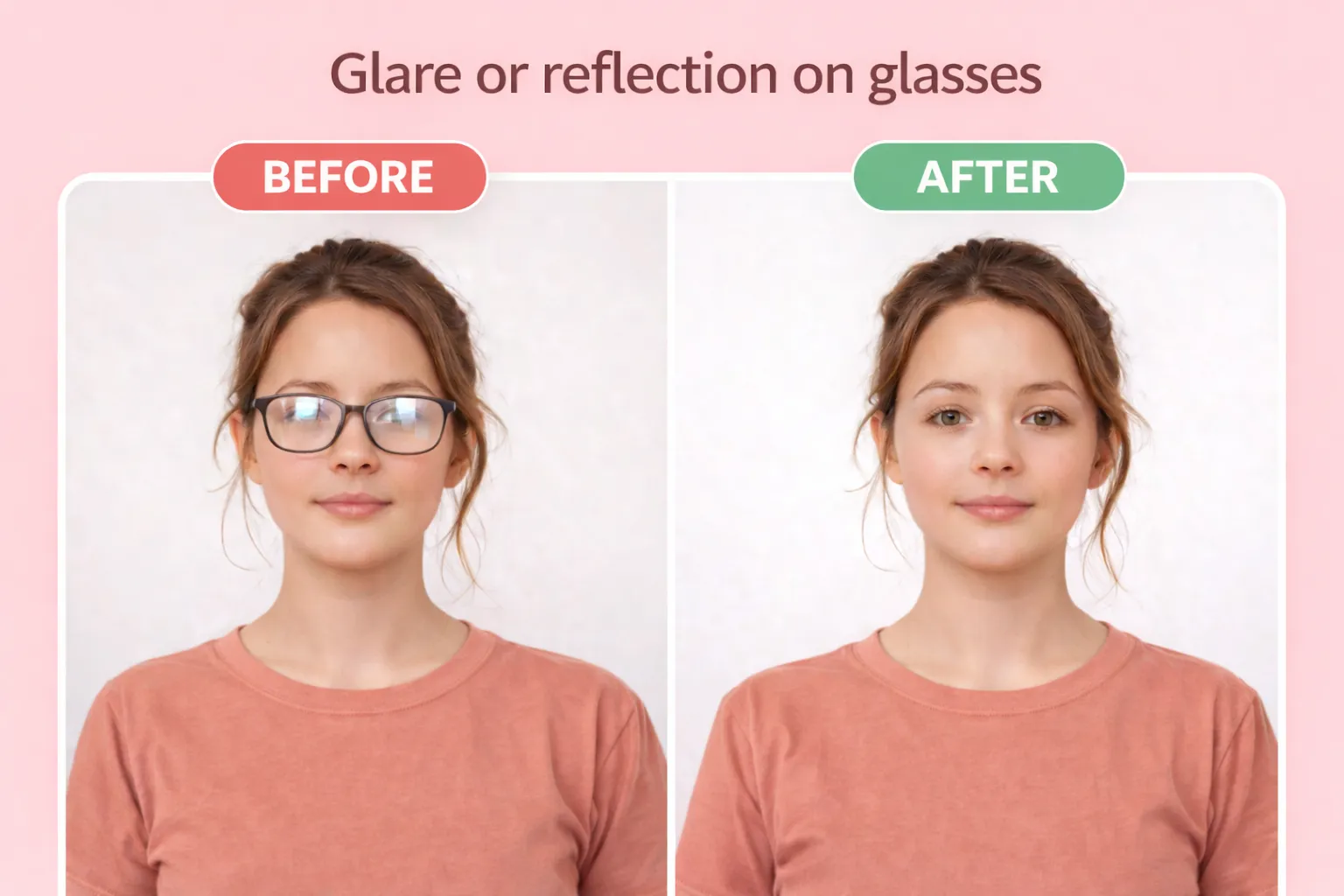 Before and After: Glare or reflection on glasses