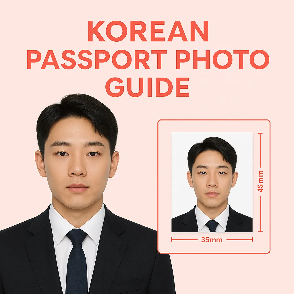 한국 여권사진 규격 다이어그램