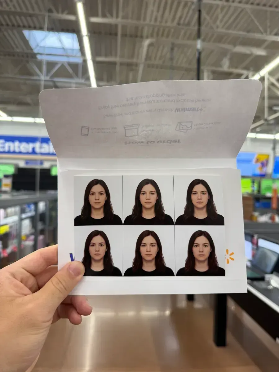 The 4x6 passport photo sheet printed as a regular Walmart photo print