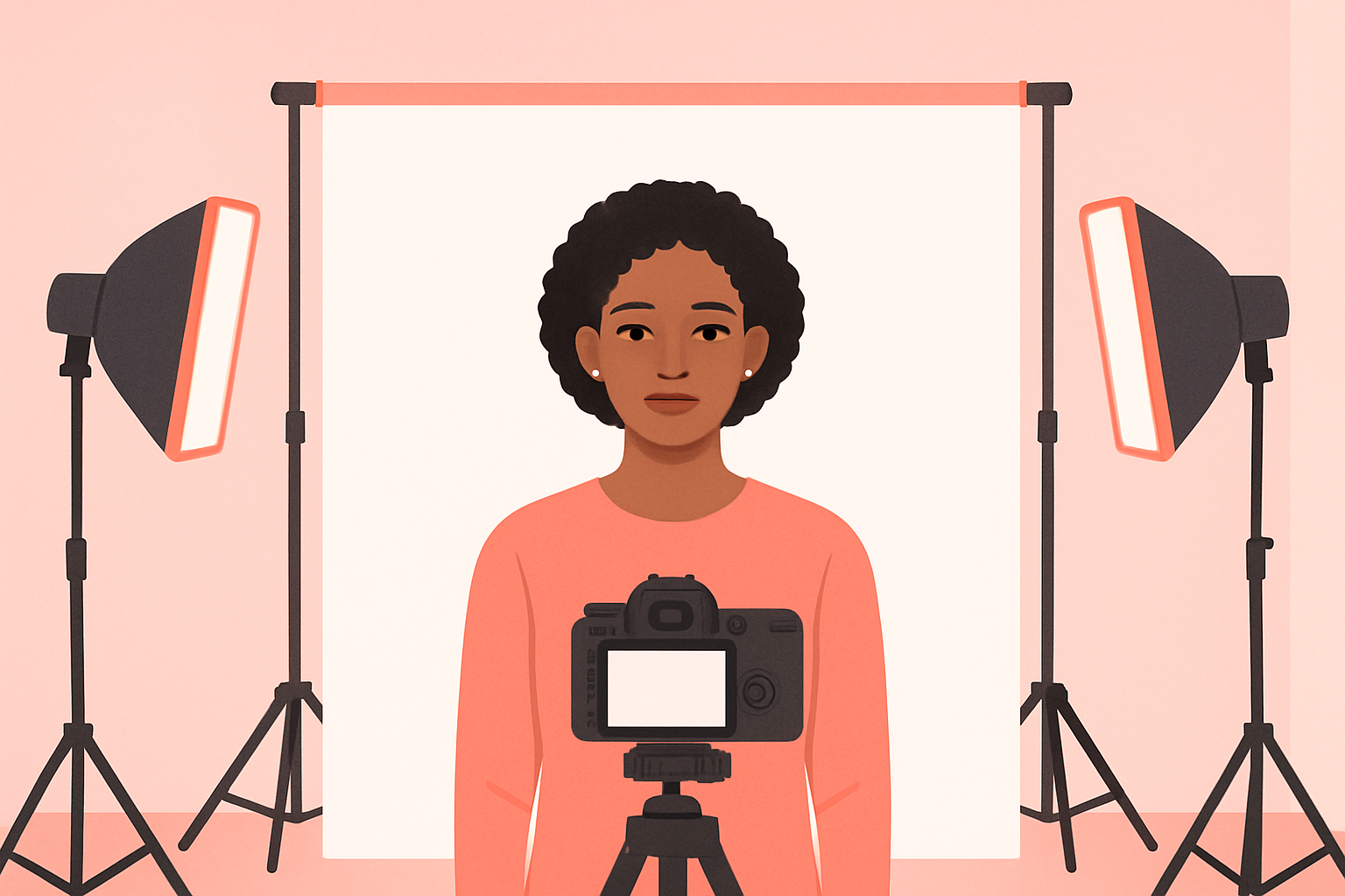 Professional immigration photo setup with studio lighting and white background for USCIS applications