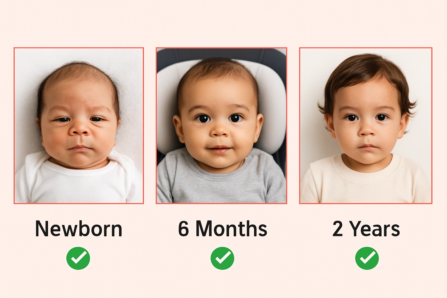 Fotos de pasaporte de bebés por edad: recién nacido, bebé y niño pequeño