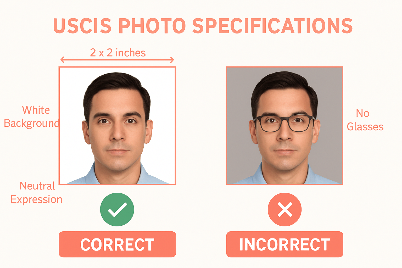 USCIS N-400 photo specifications correct vs incorrect