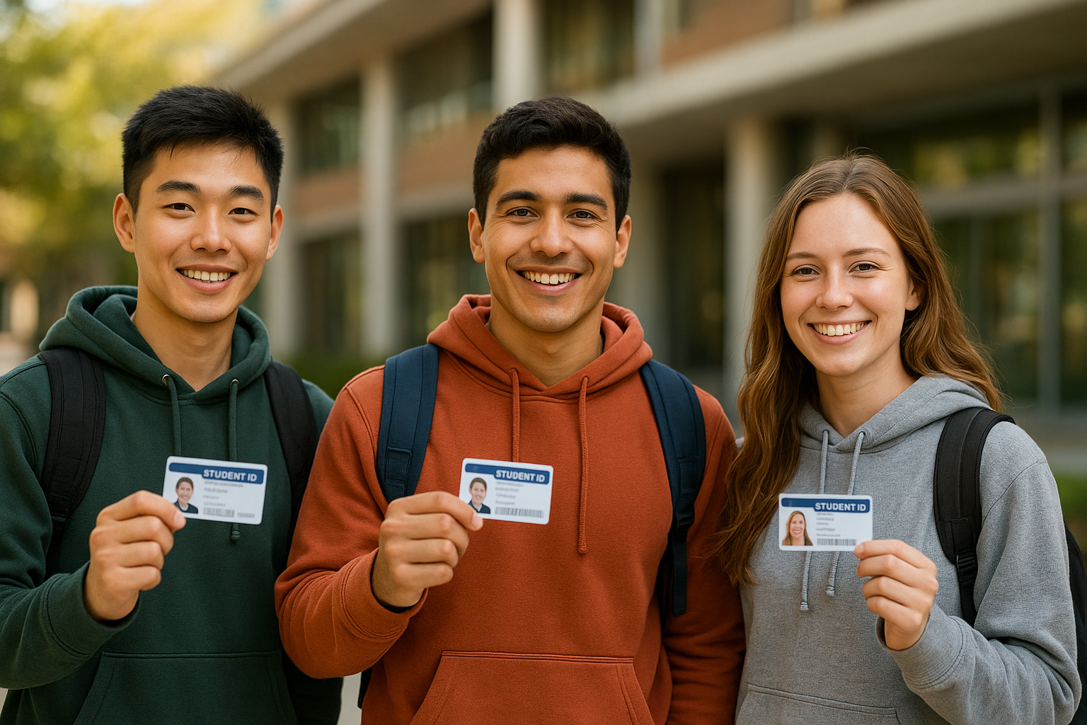 Student holding ID card - professional student ID photo example