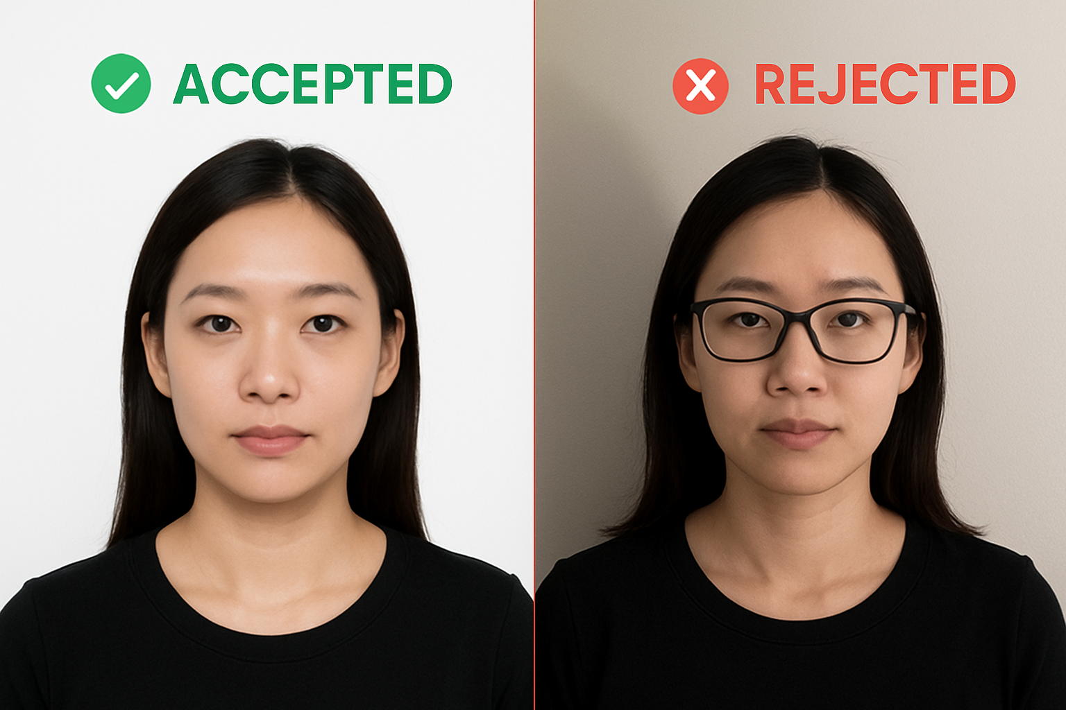 护照照片常见错误示例对比图