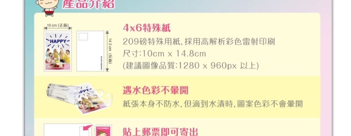 明信片vs相片模式尺寸對比