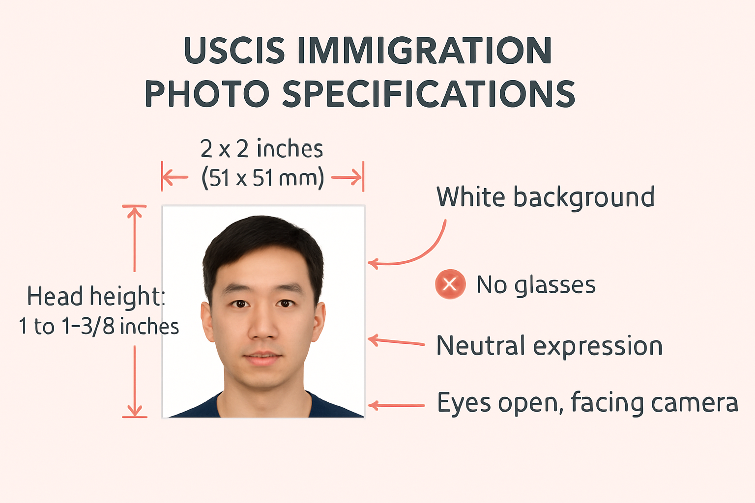 USCIS移民照片规格标注图
