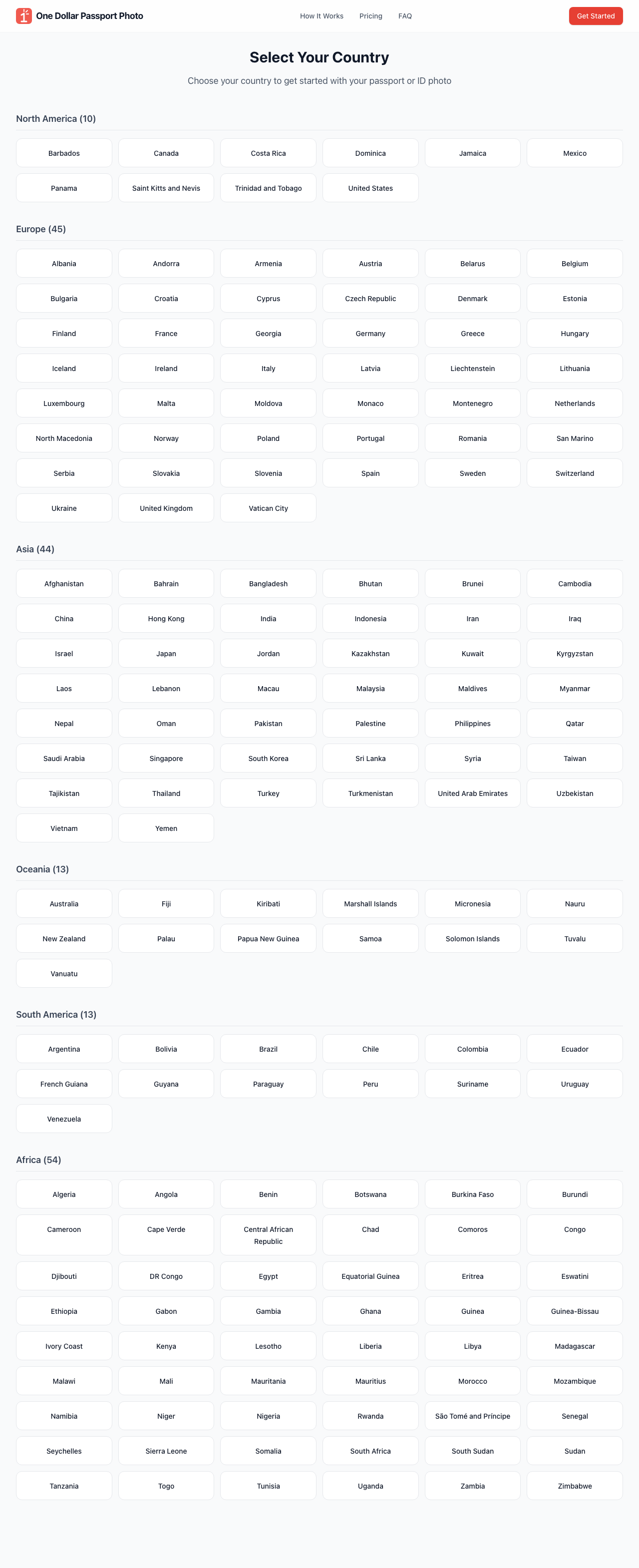 Country selection grid