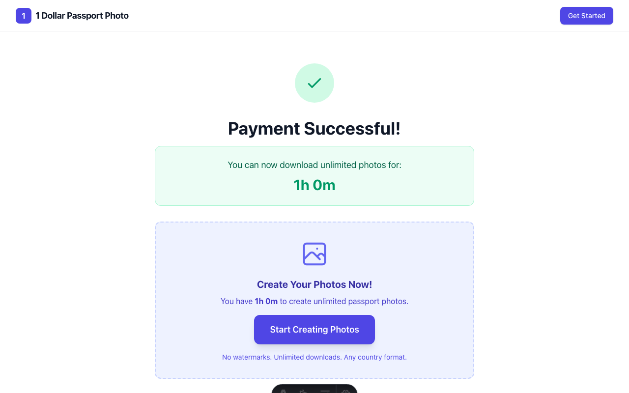 Success page with download options