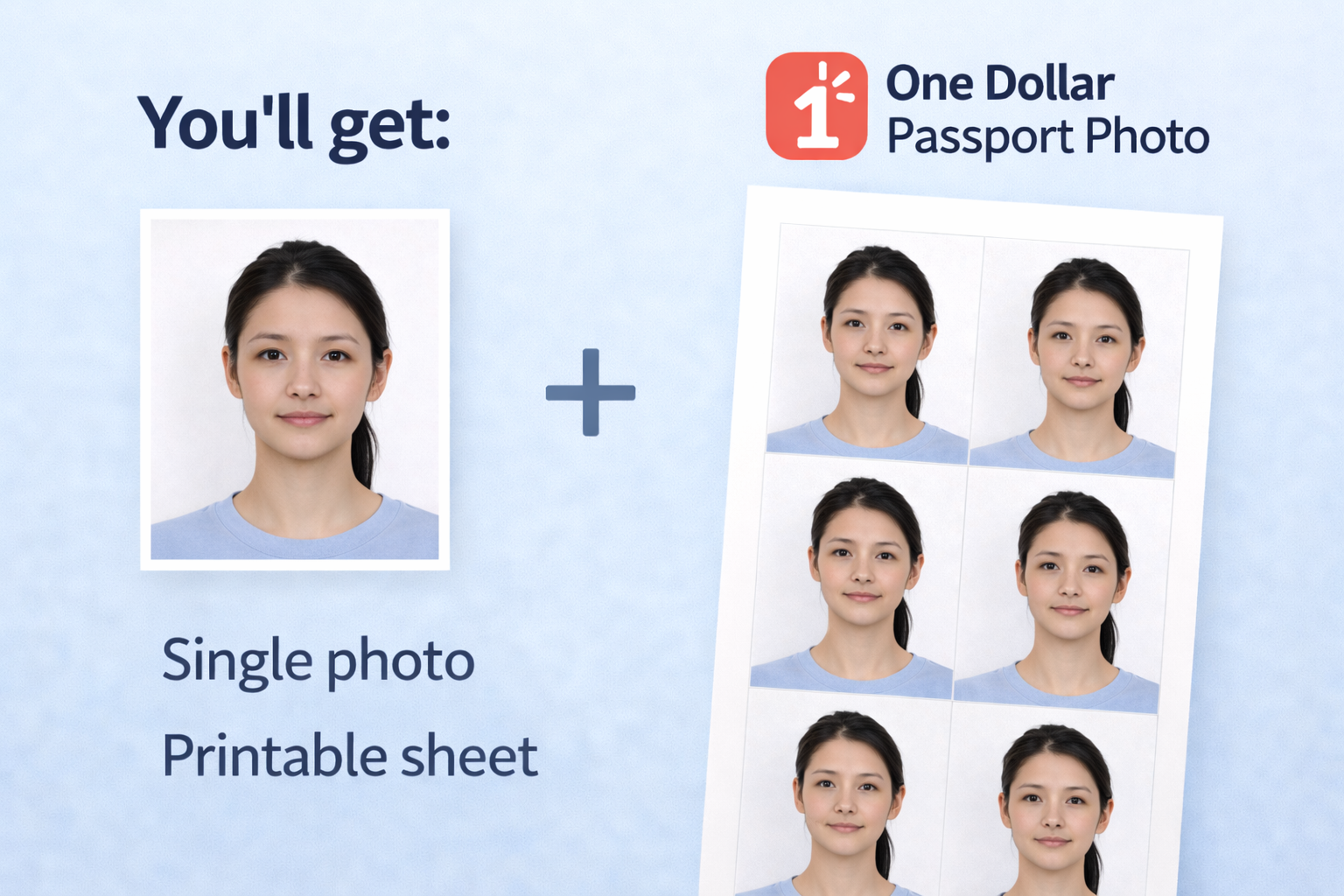 What you get: single digital photo for online applications plus 4x6 printable sheet with 6 photos